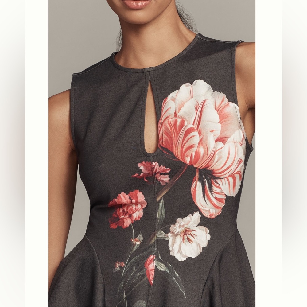 🖤 NWT Maeve Night Watch Black Floral Peplum Tank Top Size S Anthropologie - Picture 3 of 15
